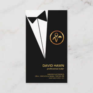 Cartão De Visita O logotipo Dourado do mordomo preto do Boutonniere