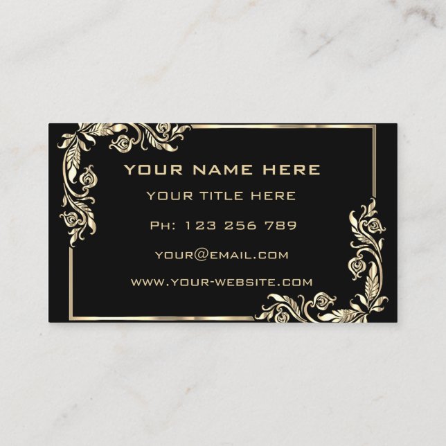 Cartão De Visita O ouro deixa o quadro de texto Dourado preto profi (Verso)