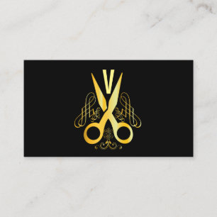 Cartão De Visita O ouro do cabeleireiro Scissor & salão de beleza