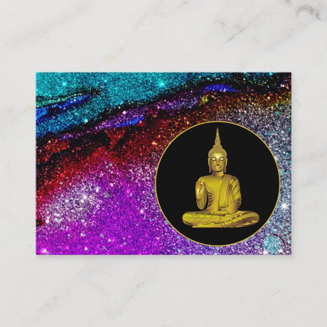 Cartão De Visita *~* O Rainbow Glitter Universe Meditation Buddha  (Frente)