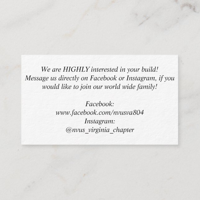 Cartão De Visita O recrutamento de NvUS, 3,5" x 2,0", 100 embala, (Verso)