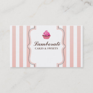 Cartão De Visita O rosa da padaria do cupcake listra moderno
