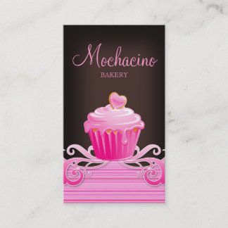 Cartão De Visita O rosa do cupcake da padaria roda castanho