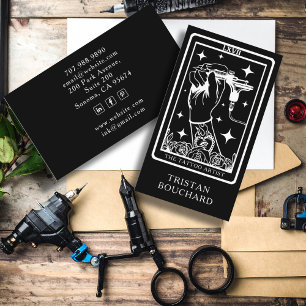 Cartão De Visita O Tarot do Artista de Tatuagem Preto 