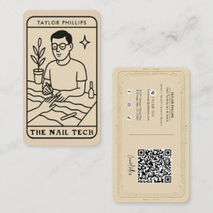 Cartão De Visita O Técnico de Unhas Masculino Místico Tarot QR da M