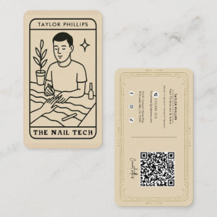 Cartão De Visita O Técnico de Unhas Masculino Místico Tarot QR Soci