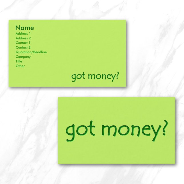 Cartão De Visita O verde tem dinheiro? (Green got money? business card)