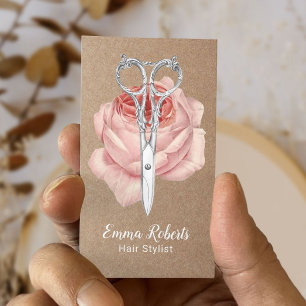 Cartão De Visita O vintage do cabeleireiro Scissor & floresce o