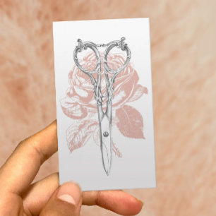 Cartão De Visita O vintage do cabeleireiro Scissor & rosa mínimo