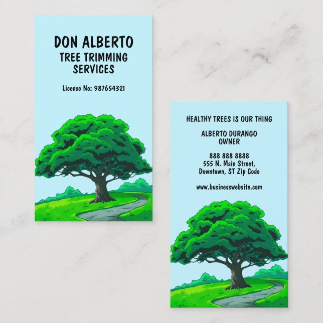 Cartão De Visita Oak Tree Logo | Custom Tree Trimming Services (Frente/Verso)