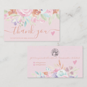 Cartão De Visita obrigado de ordem de aquarela floral pastel cor de