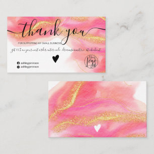 Cartão De Visita Obrigado de pedido de logotipo da cor d'água rosa
