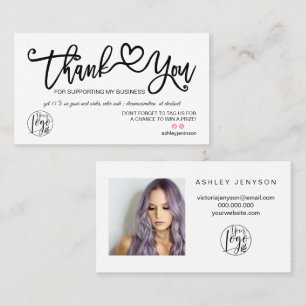 Cartão De Visita obrigado de pedido do logotipo da foto do coração 