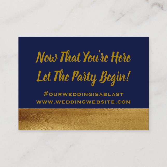 Cartão De Visita Obrigado elegante azul Dourado da festa de (Frente)