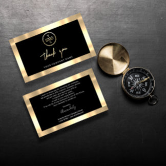 Cartão De Visita Obrigado Empresa Inserir Logotipo Dourado Preto