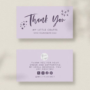 Cartão De Visita Obrigado Estrelas Doodle Roxo Pequenas Empresas 
