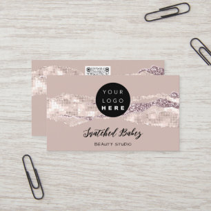 Cartão De Visita Obrigado Logotipo Código QR Compro Rosa Traços onl