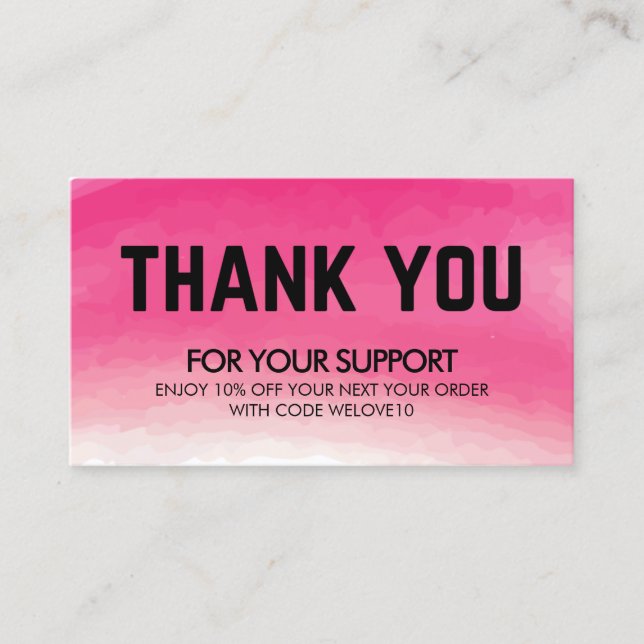 Cartão De Visita Obrigado Negócios de Desconto de Cores-d'Água Rosa (Frente)