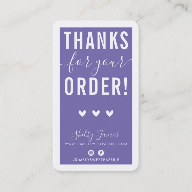 Cartão De Visita OBRIGADO PELA SUA ORDEM, insira roxo moderno (Frente)