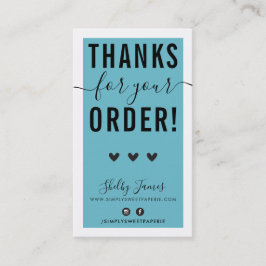 Cartão De Visita OBRIGADO PELO SEU PEDIDO, insira azul de turquesa