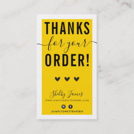 Cartão De Visita OBRIGADO PELO SEU PEDIDO, insira o amarelo brilhan