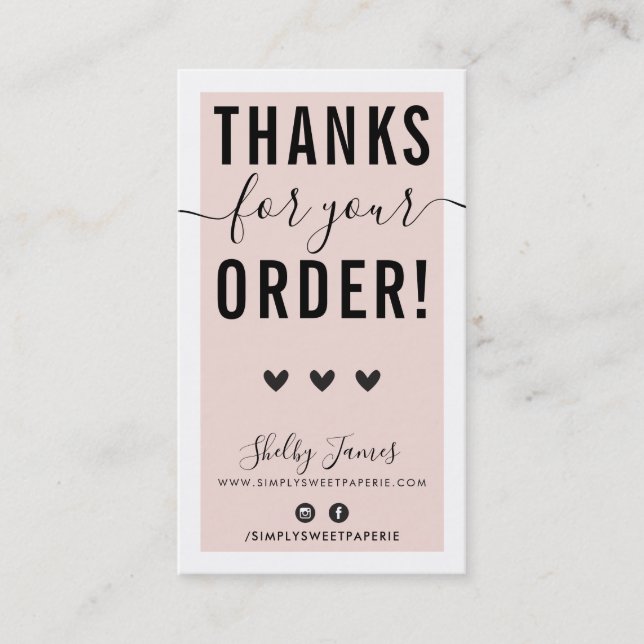 Cartão De Visita OBRIGADO PELO SEU PEDIDO, insira o preto rosa (Frente)