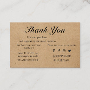 Cartão De Visita Obrigado personalizado de logotipo do Kraft em pap