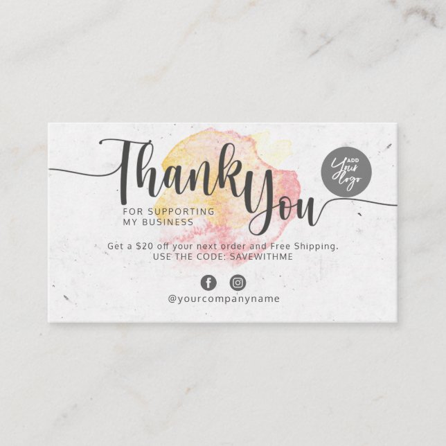 Cartão De Visita Obrigado por apoiar meus negócios (Frente)