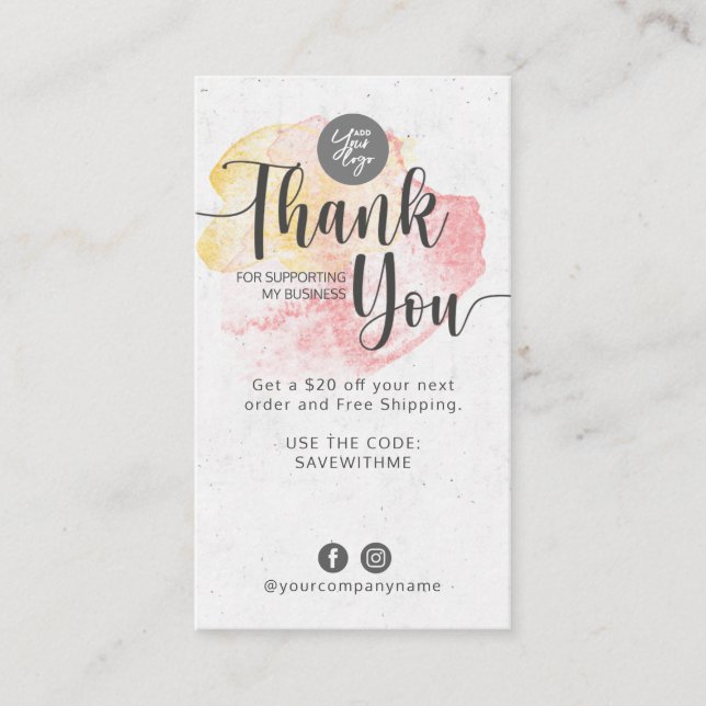 Cartão De Visita Obrigado por apoiar meus negócios (Frente)