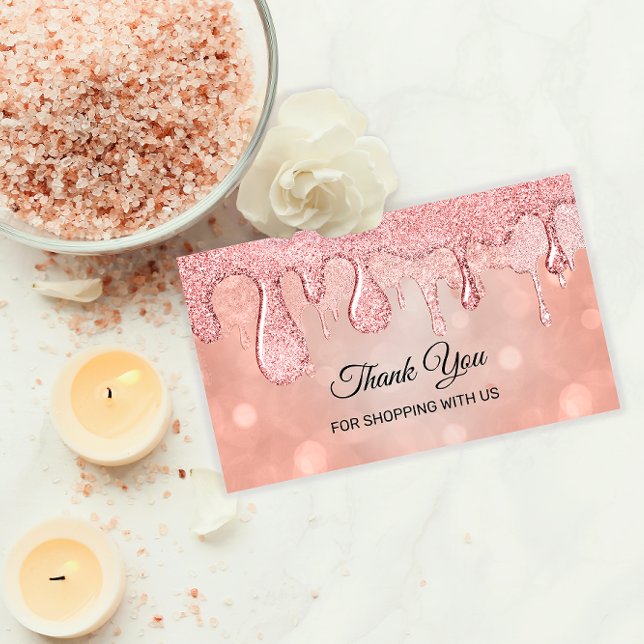 Cartão De Visita Obrigado Por Comprar Conosco Rosa-Drives (Thank You For Shopping With Us Rose Drips Business Card)