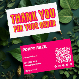 Cartão De Visita Obrigado por solicitar ícones sociais QR Code Rosa