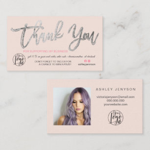 Cartão De Visita Obrigado rosa do logotipo de foto do script Silver