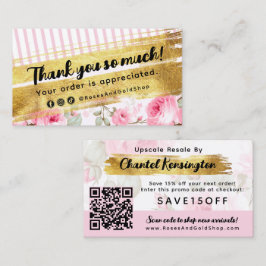 Cartão De Visita Obrigado Shabby Blush Rosas em Aquarela Desconto