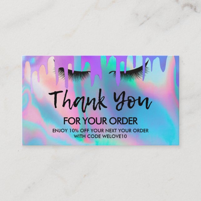 Cartão De Visita Obrigado Trendy Holographic Lashes Discount (Frente)