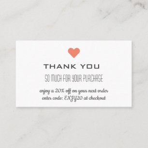 Cartão De Visita Obrigado White Discount Heart