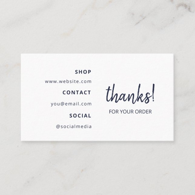 Cartão De Visita Obrigados para seu pedido | Azul Marinho (Frente)