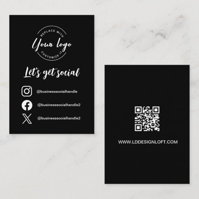 Cartão De Visita Obter identificadores de mídia social e código QR  (Frente/Verso)