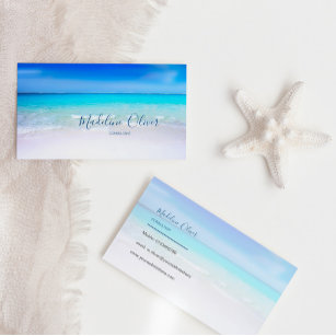 Cartão De Visita Ocean Beach Sea Viagem Aqua Blue Modern