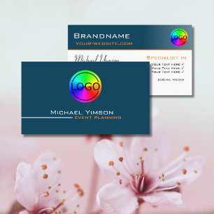 Cartão De Visita Oceano Azul e Branco Simples com Logotipo Profissi