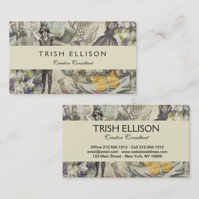 Cartão De Visita Octopus Beach Antique Coastal Steampunk (Frente/Verso)