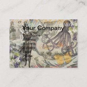 Cartão De Visita Octopus Beach Antique Coastal Steampunk