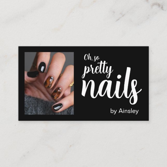Cartão De Visita Oh So Pretty Nail Artist Script Photo QR Code (Frente)