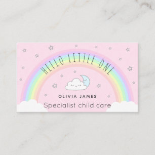 Cartão De Visita Olá, babá de infantários na lua-arco-íris