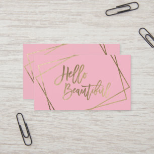 Cartão De Visita Olá, belo faux gold script geométrico rosa