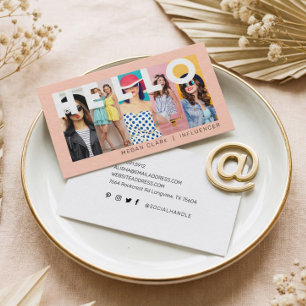 Cartão De Visita Olá com a Peach de layout de foto moderna e mínima