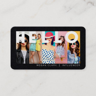 Cartão De Visita Olá com o layout de foto moderno e mínimo 5 preto