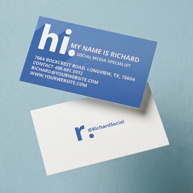 Cartão De Visita Olá Meu nome é Bold Diagonal Shadow Blue Gradient (Modern Bold Blue Social Media Influencer Branding Business Card)