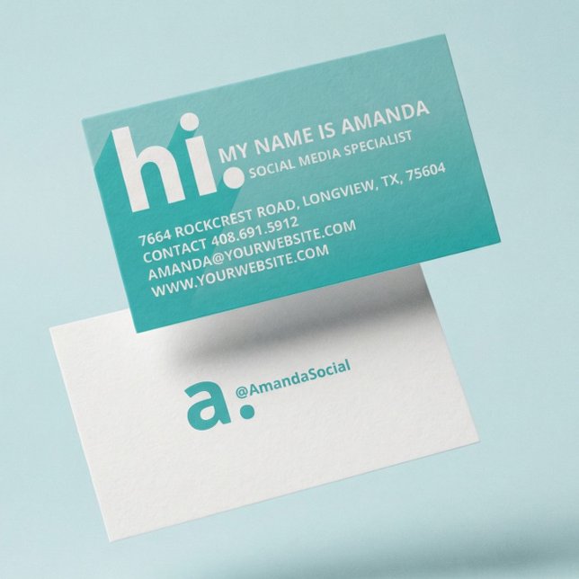 Cartão De Visita Olá Meu nome é Bold Diagonal Shadow Teal Gradient (Modern Blue Social Media Influencer Branding Bus Business Card)