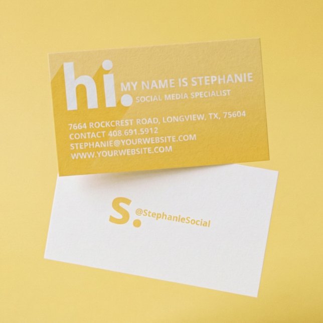 Cartão De Visita Olá Meu nome é Bold Diagonal Shadow Yellow Gradien (Modern Yellow Social Media Influencer Branding Business Card)