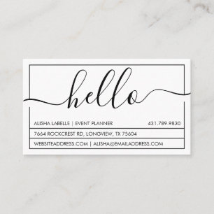 Cartão De Visita Olá! roteiro branco mínimo moderno & à moda de 